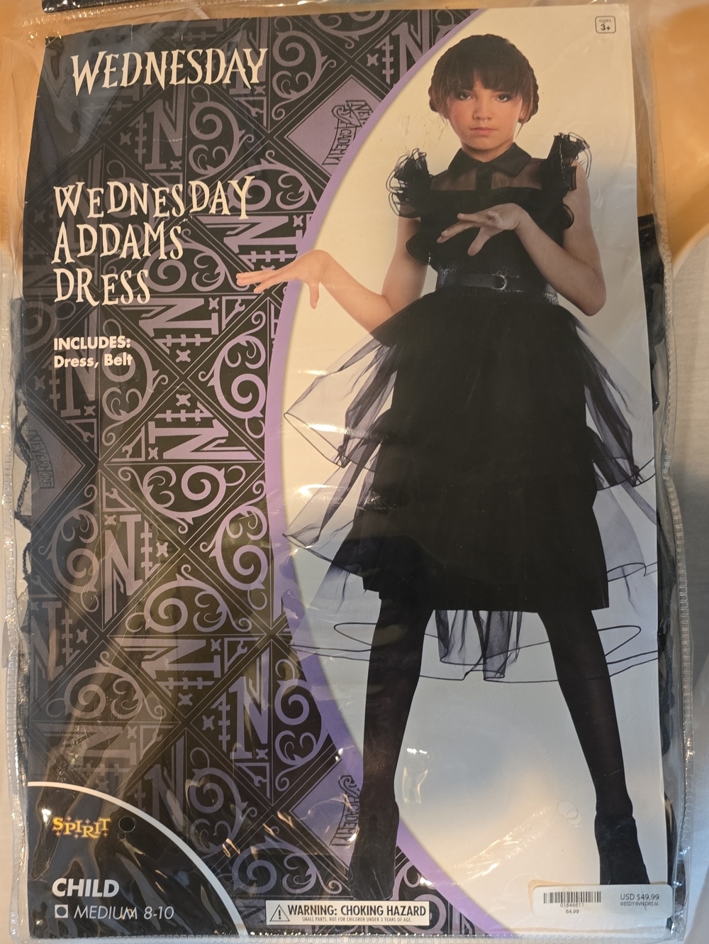 Spirit Wednesday Addams Black and Purple Dress Costume for Kids
